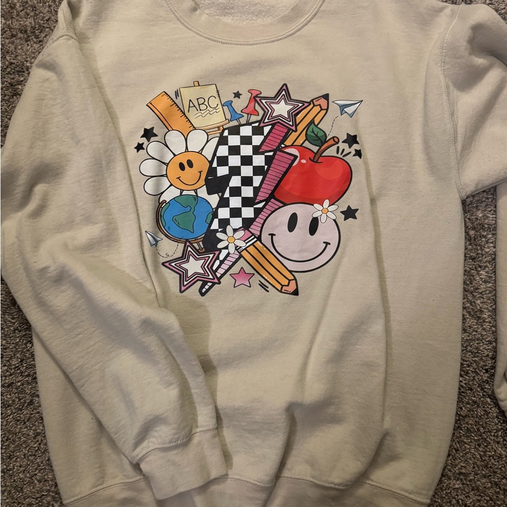 Gildan Cream Teacher Graphic Crew Neck Sweater